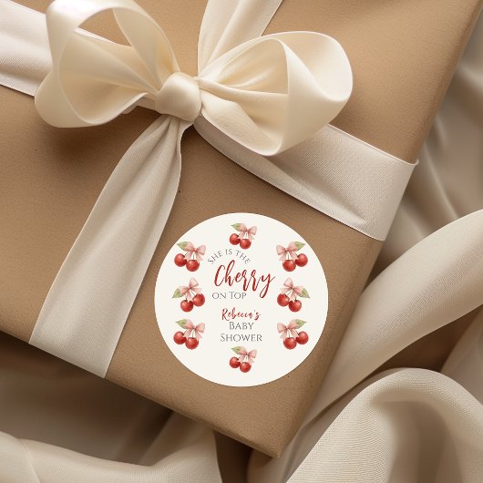 Coquette Pink Bow Red Cherry auf Top Baby Dusche Runder Aufkleber
