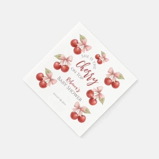 Coquette Pink Bow Red Cherry auf Top Baby Dusche Serviette (Ecke)