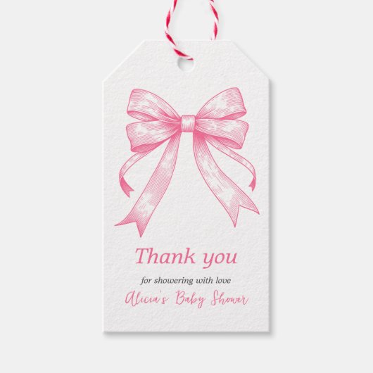 Coquette Pink Bow Retro Girl Babydusche Geschenkanhänger (Vorderseite)