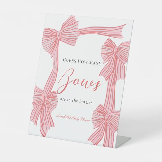 Coquette Pink Bow/Ribbon Babydusche Wie viele Bows Sockelschild (Vorderseite)