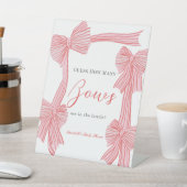 Coquette Pink Bow/Ribbon Babydusche Wie viele Bows Sockelschild (In SItu)