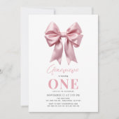 Coquette Pink Bow Ribbon Girl 1. Geburtstag Einladung (Vorderseite)