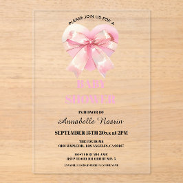 Coquette Pink Bow Ribbon Girl Baby Shower Acryleinladungen