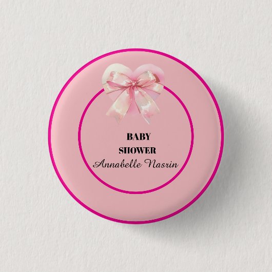 Coquette Pink Bow Ribbon Girl Baby Shower Button (Vorderseite)