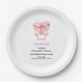 Coquette Pink Bow Ribbon Girl Baby Shower Pappteller