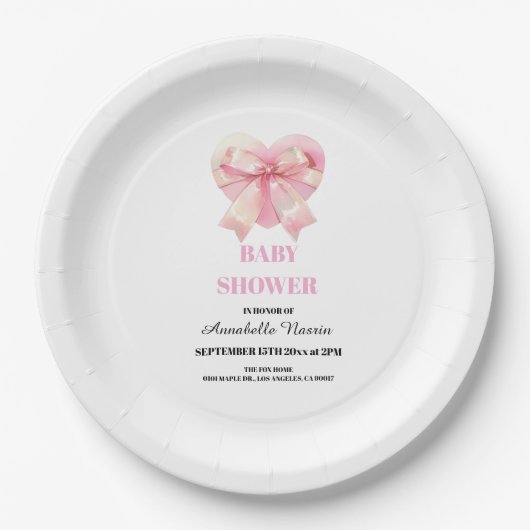 Coquette Pink Bow Ribbon Girl Baby Shower Pappteller (Vorderseite)