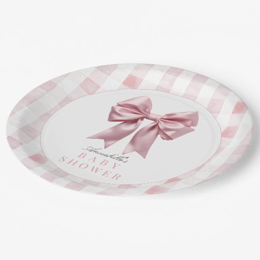 Coquette Pink Bow Ribbon Girl Babydusche Pappteller (Schrägansicht)