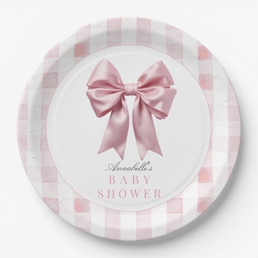 Coquette Pink Bow Ribbon Girl Babydusche Pappteller (Vorderseite)