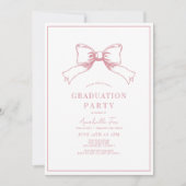 Coquette Pink Bow Ribbon Graduierungsparty Einladung (Vorderseite)