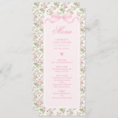 Coquette Pink Bow Roses Baby Shower Menu Einladung (Vorne/Hinten)