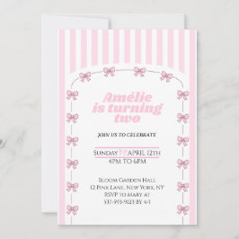 Coquette Pink Bow Second Birthday Party Einladung