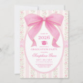 Coquette Pink Bow Shabby Chic Graduation Party Einladung (Vorderseite)