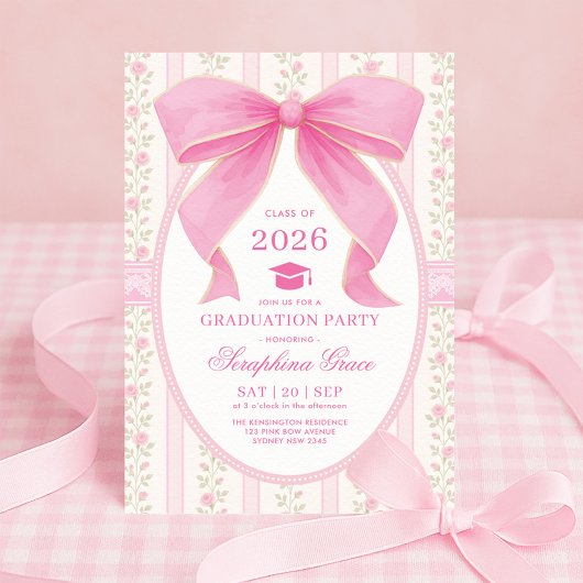 Coquette Pink Bow Shabby Chic Graduation Party Einladung
