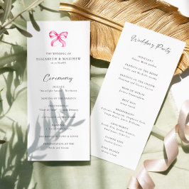 Coquette Pink Bow Simple Wedding Programm