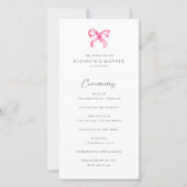 Coquette Pink Bow Simple Wedding Programm (Vorderseite)