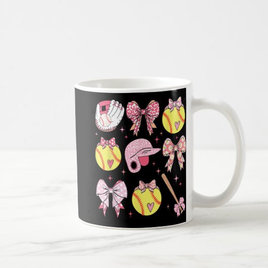 Coquette Pink Bow Softball Mama Mütter Tag Kaffeetasse (Rechts)
