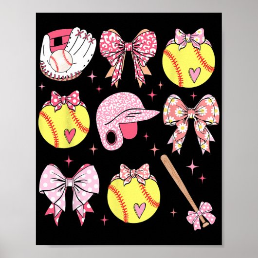 Coquette Pink Bow Softball Mama Mütter Tag Poster (Vorne)
