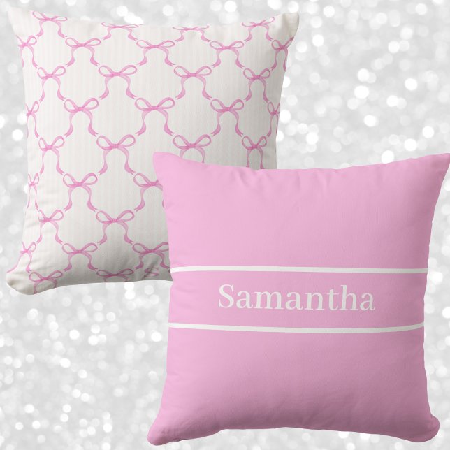 Coquette Pink Bow & Stripe Custom Grandmillenial Kissen (Von Creator hochgeladen)