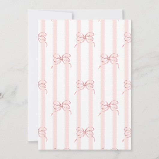 Coquette Pink Bow Stripe Girl Baby Shower Einladung (Rückseite)