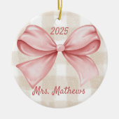 Coquette Pink Bow Teacher Custom Christmas Keramik Ornament (Vorne)