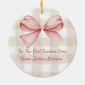 Coquette Pink Bow Teacher Custom Christmas Keramik Ornament (Hinten)