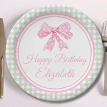 Coquette Pink Bow und Sage Gingham Birthday