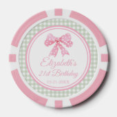 Coquette Pink Bow und Sage Gingham Birthday Pokerchips (Vorderseite)
