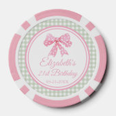 Coquette Pink Bow und Sage Gingham Birthday Pokerchips (Rückseite)