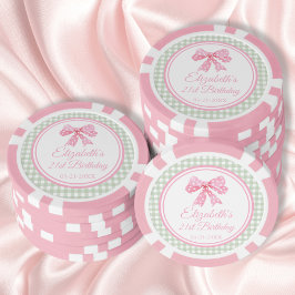Coquette Pink Bow und Sage Gingham Birthday Pokerchips