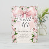 Coquette Pink Bow Vintag Blütensüß 16 Einladung (Stehend Vorderseite)