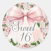 Coquette Pink Bow Vintag Sweet 16 Runder Aufkleber (Vorderseite)