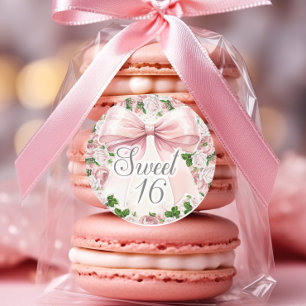 Coquette Pink Bow Vintag Sweet 16 Runder Aufkleber