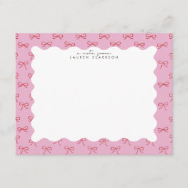 Coquette Pink Bow Wavy Border Note card Einladung