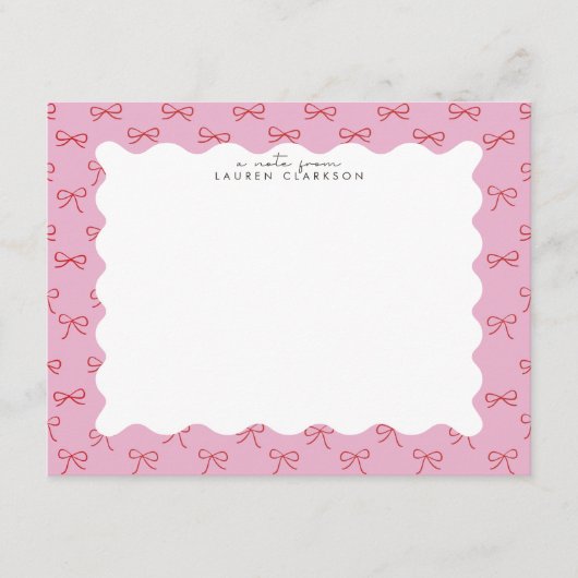 Coquette Pink Bow Wavy Border Note card Einladung (Vorderseite)