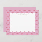 Coquette Pink Bow Wavy Border Note card Einladung (Vorne/Hinten)