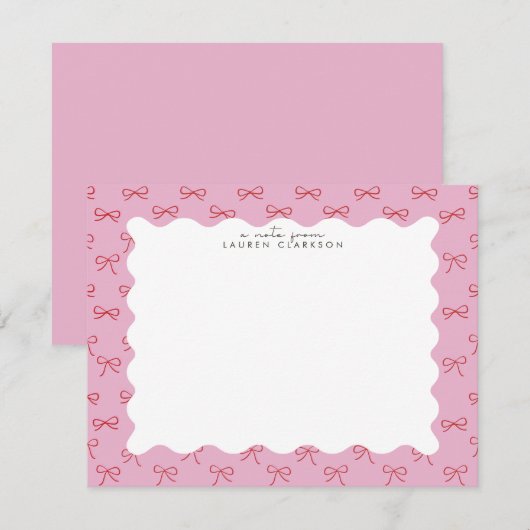 Coquette Pink Bow Wavy Border  Note card Einladung (Vorne/Hinten)