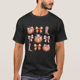 Coquette Pink Bow Western Boots Pumpkin Cowboy Cow T-Shirt