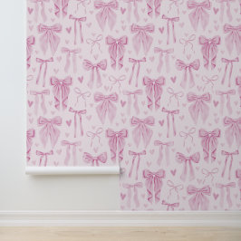 Coquette Pink Bows and Hearts on Soft Pink Tapete