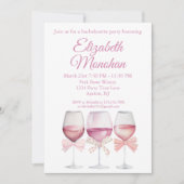 Coquette Pink Bows and Wine Bachelorette Einladung (Vorderseite)