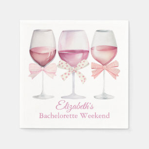 Coquette Pink Bows and Wine Bachelorette Serviette