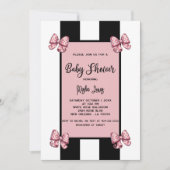 Coquette Pink Bows Black Stripe Baby Dusche Einladung (Vorderseite)
