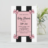 Coquette Pink Bows Black Stripe Baby Dusche Einladung (Stehend Vorderseite)