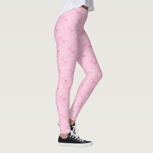 Coquette Pink Bows Handgezeichnetes Muster Leggings (Rechts)