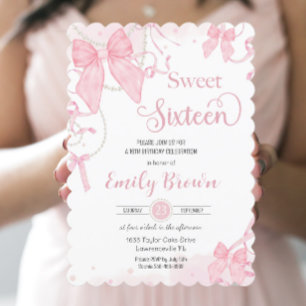 Coquette Pink Bows Pearls 16 . Geburtstag Geburtst Einladung