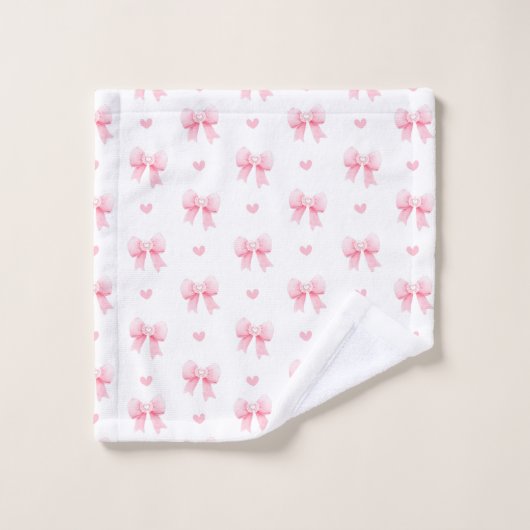 Coquette Pink Bows Ribbons Nahtloses Muster Badhandtuch Set (Waschlappen)