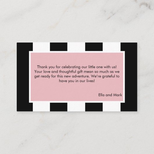 Coquette Pink Bows Stripe Baby Dusche Vielen Dank Begleitkarte (Rückseite)