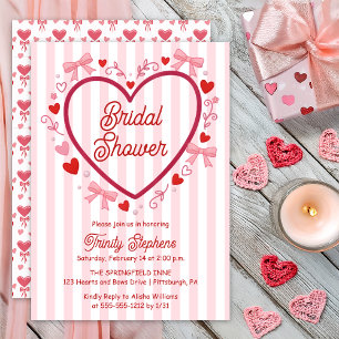 Coquette Pink   Brautparty mit roten Herzen und Sc Einladung