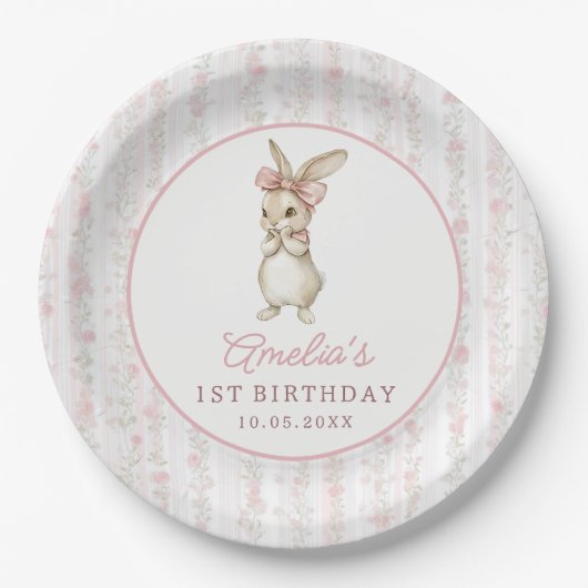 Coquette Pink Bunny Birthday Party Paper Plates Pappteller (Vorderseite)