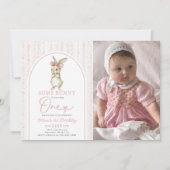 Coquette Pink Bunny Rabbit 1st Birthday Invitation Einladung (Vorderseite)