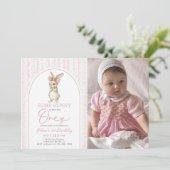 Coquette Pink Bunny Rabbit 1st Birthday Invitation Einladung (Stehend Vorderseite)
